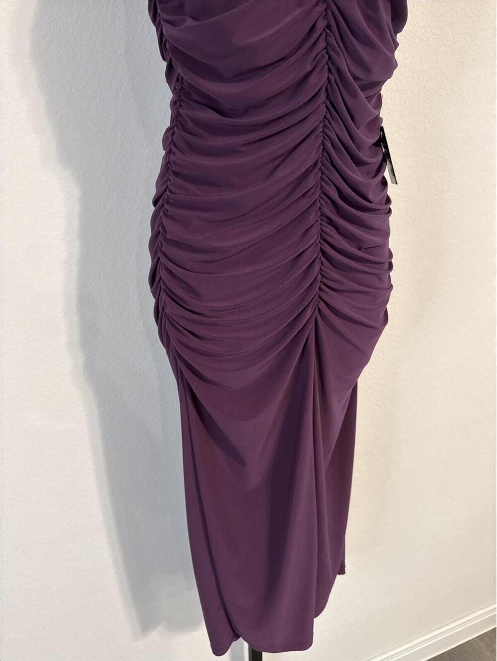 NWT Express Purple Ruched Spaghetti Strap V-Neck Dress - LRG - Picture 3 of 9
